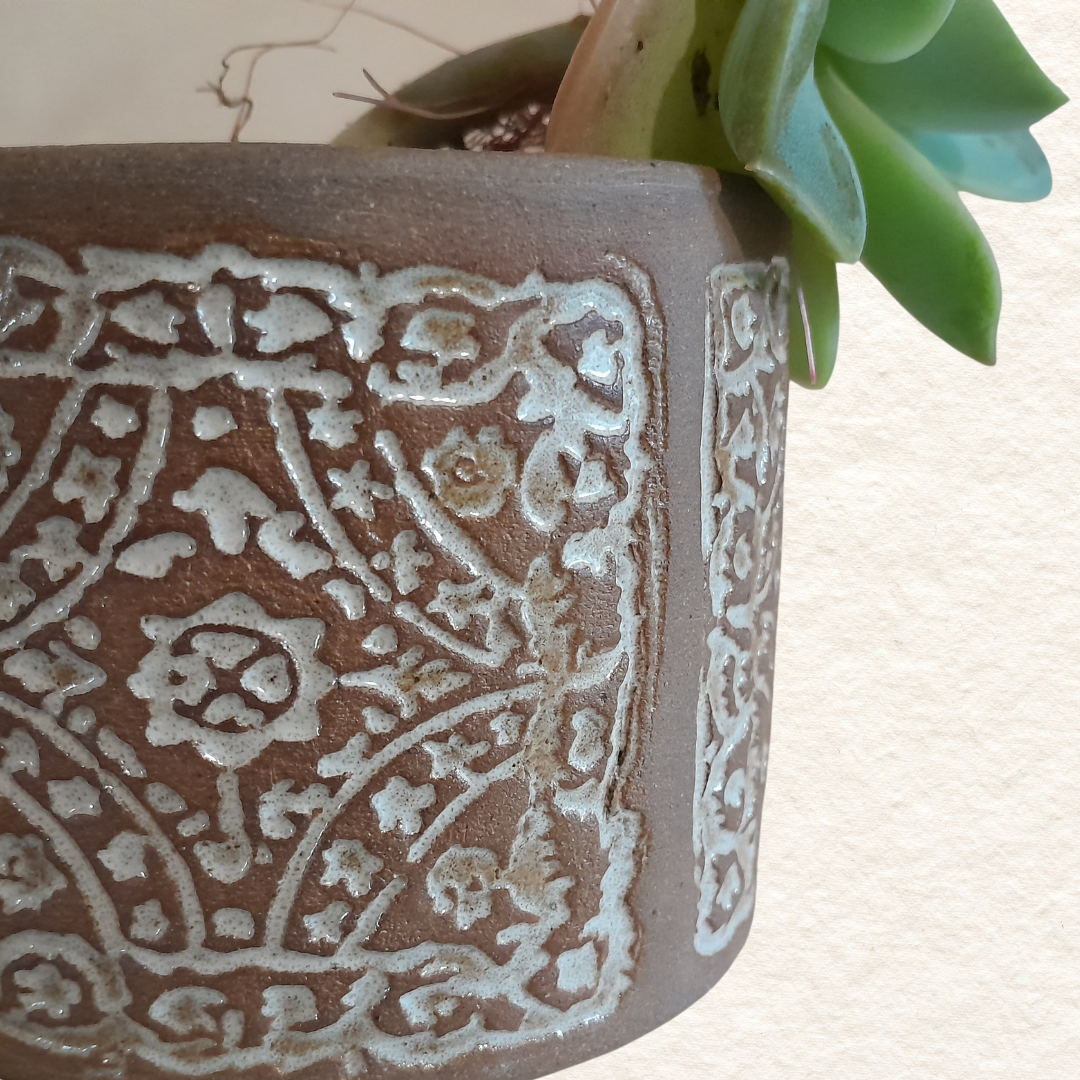 Small Terracotta Planter - Vintage Print